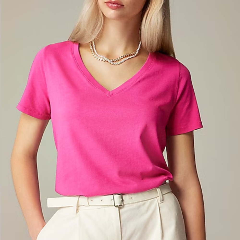 J Crew Slub 100% cotton V-neck tee size large pink